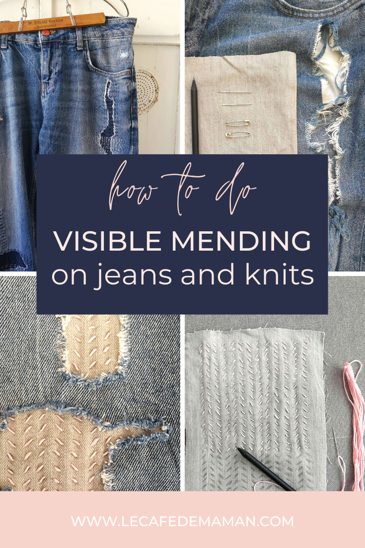 denim jeans repair visible sashiko mending