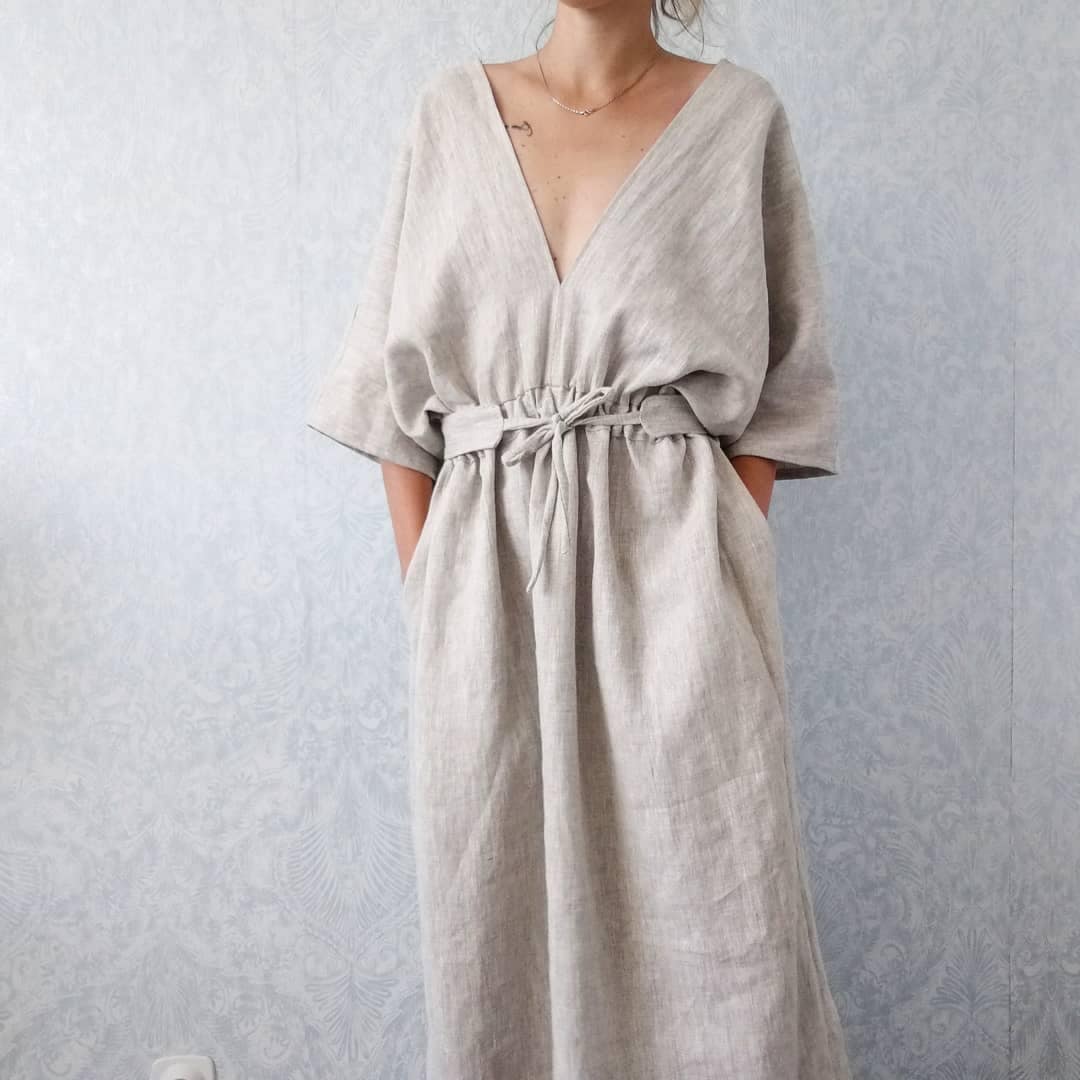 Linen Summer Dress 4803 Oversize Linen Kimono Dress Plus Size Linen Linen Wrap Dress